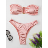 New Sexy Bandeau Strapless Bikini Female Swimsuit Women Swimwear Two-pieces Bikini set Padded Bather Bathing Suit Swim V4647D