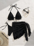 3 Pieces Triangle String Bikini 2026 Women & Tassel Beach Skirt Swimwear Female Sexy Swimsuit Beachwear Bathing Swimming Suit