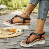 Fashion T-Strap Platform Sandals  Women New Mix Color Elastic Band Wedge Sandals Woman Summer Daily Open Toe Sandalias Female