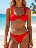 Strappy Bandeau Thong Bikinis 2026 Women Sexy Swimsuit Solid Brazilian Swimwear Female Bathers Bathing Swimming Swim Suit