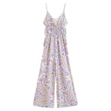 Paisley Print Bohemian Wide Leg Long Pants Jumpsuit Women Summer New Overalls Spaghetti Strap Loose Casual Boho Jumpsuit Tassel
