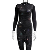 XS-2XL 15 Colors Rhinestones Fishnet Dress O-Neck Grid Swimsuit Bikini Cover Up Beach Pool Party Cover-ups for Swimwear Women