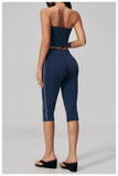 Color Blocked Strapless Yoga Suit 2 Pieces Women Sports Bra High Waist Leggings Fitness Suit Outwear Running Push Up Tracksuit