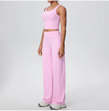 2PCS Yoga Set Women Tracksuit Nude Feeling Workout Sets Gym Clothes Push Up Fitness Running Sportswear Sport Straight tank suit