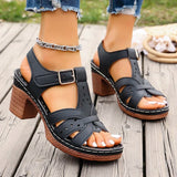 Lightweight Thick High Heels Sandals Women Plus Size 36-43 Summer Rome Shoes Woman Ankle Buckle Open Toe Beach Sandles Female