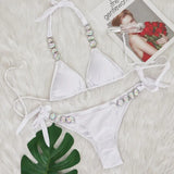 DEKA Women Diamond Bikini Set Rhinestones Swimwear Halter Wrinkled Bikini Female Two-pieces Swimsuit Bather Bathing Suit Swim