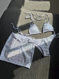 3PCS with Skirt Shiny Snake Skin Bikini Women Swimwear Female Swimsuit Three-pieces Bikini Set Halter Bathing Suit Beach Wear