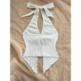 Summer for Women Sleeveless Top Clothes Solid Split Backless Women Sexy V-neck Halter Neck Crop Top