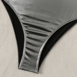 sexy glitter metallic silver backless swimsuit one piece bikini bandage swimwear bodysuits women biquini bathing suits tankini