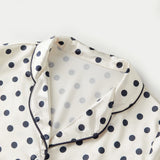 Women 2025 Two Pieces Pajamas Sets Long Sleeve Lapel Button Down Dot Tops with Drawstring Elastic Pants Fall Satin Sleepwear