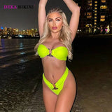 DEKA Bandeau U-Neck Metal Bikini Set Push Up Padded Cup Swimwear Women Solid Swimsuit Beachwear Water Swiminmg Bathing Suit