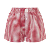 Women’s Plaid Print Shorts Elastic Low Waist Button Front Lounge Shorts Boxers Streetwear