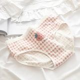 1 Pack Cute Bear & Strawberry Print Cotton Mid-Rise Panties Women's Comfort Underwear M-XL Grid & Striped Print Lingerie