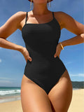 Women's Swimsuit 2026 Solid Color One Piece Bikini Rib-knit U-neck Suspender Push Up Slim Swimwear Backless Monokini KJFF093