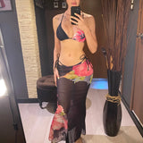 10 Color Flowers Halter Bikini Female Swimsuit Women Swimwear Three-pieces Bikini set With Skirt Bather Bathing Suit Swim V6637C