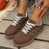 Plus Size 43 Leopard Print Flats Women Fashion Striped Lace Up Platform Sneakers Women Comfy Anti Slip Soft Sole Sport Shoes