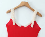 V Neck Spaghetti Strap Red Party Women's Dress Flower Decor Elegant Sleeveless Bodycon Maxi Vestidos 2025 Beach Casual Long Robe