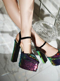 Women Platform Pointed Sandals 15.5CM/6Inch Summer Model Show Sequin Heels Europe and America Nightclub Party Large Size Shoes