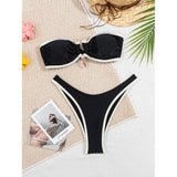 Bandeau Splicing Metal Ring Brazilian Bikini Women Swimwear Female Swimsuit Two-Pieces Bikini Set Bather Bathing Suit Swim V5651