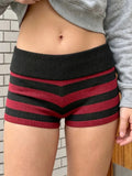 Summer Women's Trendy Shorts Foldover Waistband Striped Knit Shorts Beach Casual Streetwear