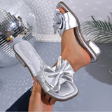 Elegant Big Bow Knot High heels Slippers Women White Slides Woman Plus Size Soft Sole  Non Slip Summer Sandal Mujer Shoes