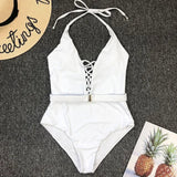 2025 Sexy Lace Up Halter Female Swimwear One Piece Swimsuit Women Backless Monokini with Waist Belt Bathing Suit Swim Bodysuit