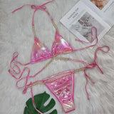 Diamond Rhinestones PU Faux Leather Bikini Female Swimsuit Women Swimwear Two-pieces Bikini Set Bather Bathing Suit Swim V5131