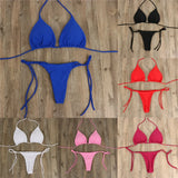 Women Thong Bikini Set Side Tie Sexy Swimsuit Bandage Style Brazilian Swimwear Woman Clothing Red/Blue/Black/White/Wine Red/Pink
