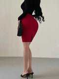 Korean Pure Desire Sexy OL High Waist Ruched Hip Slit Mid-Length Bodycon Skirt Fashion Sexy Women Mini Skirts 2026 New BL9X