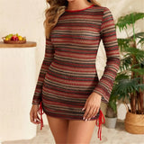 S - XL Striped Long Sleeve Cover Up Bikini Female Swimsuit Women Swimwear Bather Bathing Suit Swim Three-pieces Bikini set K8128