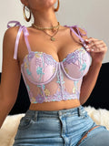 1Pcs Women's Sexy Bra Mesh Bustier Crop Top Floral Embroidery Push up Bra Hollow Out Lace Ladies' Underwear