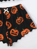 Halloween Devil Pumpkin Print Pajamas Set Women Short Sleeve Tops and Shorts Set Home Clothes Sleepwear Nightwear