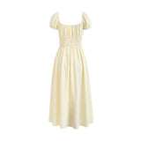 French Country-style Square-neck Dress With Puffed Sleeves Elasticated Waist And A Stylish Tie Design Perfect For Seaside TEW7