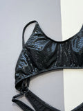 Women Black Snake Print Metallic Swimsuit One Piece Hollow Backless Bikini Swimwear Bathing Suit Beach Outfits Bodysuit Biquini
