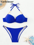 XS - L Halter Bikini Push Up Swimsuit Female Swimwear Women Two-Pieces Bikini Set With Bra Cup Bather Bathing Suit Swim V6748