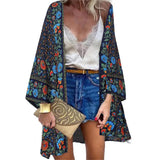 Bohemian Sun Protection Long Blouse Women Cardigan Floral Print Batwing Sleeve Summer Cardigan for Daily Wear