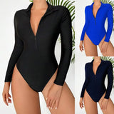 Vintage Black Swimwear Women Large Size 2026 Front Zipper Long Sleeve Slim Surf One Piece Swimsuit Beach Bathing Suit Monokini