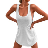 Women's Summer Dresses Casual Women Summer Plus Size Tank Dresses Solid Color Mini Dress U Neck Cotton Women Bridal Shower Dress