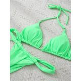 PU Pleated Ruched Bikinis Mini Micro Thong Bikini Women Swimwear Female Swimsuit Two-pieces Bikini Set Halter Bathing Suit Swim