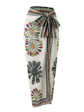 Vintage Green Floral Print Swimwear Long Skirts Sets 2026 Women V Neck Slim Tummy Control One Piece Swimsuit Beach Bathing Suits