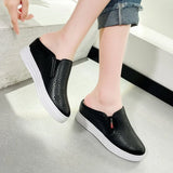 Shoes Cover Toe Low House Slippers Platform Loafers Slides Slipers Women Fretwork Heels Flat 2025 Summer PU