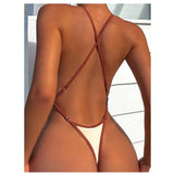 Cikini Summer Beach Women's Contrast Trim Halterneck One-Piece Swimsuit Sexy Swimwear Bathing Suit