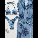 With Long Sleeve Cover Up Printed Bikini Women Swimwear Female Swimsuit Three-Pieces Bikini Set Bather Bathing Suit Swim V8389