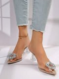 Summer Fashion New Sexy Wedding Transparent Banquet Comfortable Crystal Women's High Heels Zapatos Mujer Mules Slippers New 2026