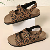 Fashion Bukcle Leopard Print Sandals Women 2025 Summer Back Strap Platform Sandles Woman Comfortable Plus Size Beach Sandalias