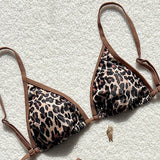 Sexy Leopard Print Bikini 2 Piece Set Women Laced Up Split Swimsuit Low Waist Beachwear 2025 New Summer Swimwear Bikinis Set