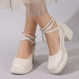 New Women Pumps Shoes Fashion Cross Strap Ladies Shallow Dress Mary Jane Shoes Female Elegant High Heel Footwear Platform Heels