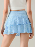 Womens Mini Skirt Lace Flower Low Waist A-Line Layered Ruffled Skirt for Daily Party Club