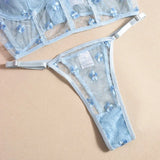 Toucheart Sexy Lingerie Mesh Embroidered Flowers Underwire Fishbone Sexy Floral Transparent Lace Underwear Sexy Lingerie Suit