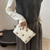 Cute Makeup Bag with Zipper Large Capacity Cosmetic Bag Embroidery Bow Wash Storage Bag